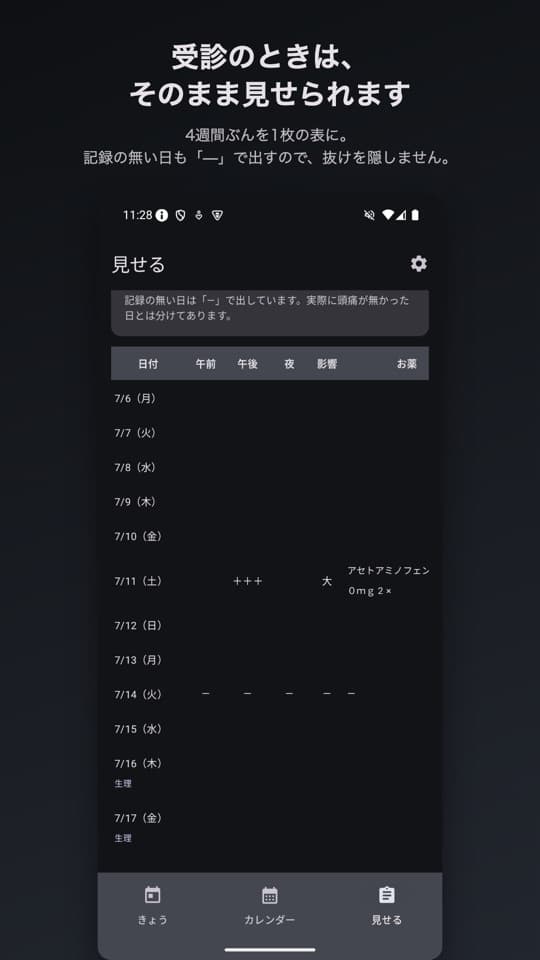 まいにち頭痛ダイアリーの画面(4/5)